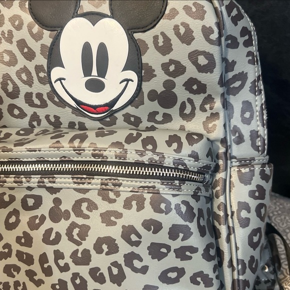 Disney Gray Leopard Print Backpack with Mickey Mouse - Picture 2 of 6